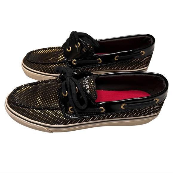 Sperry Top-Sider Black with Gold Polkadots Slip-On Loafer/Boat Shoes - Picture 5 of 10